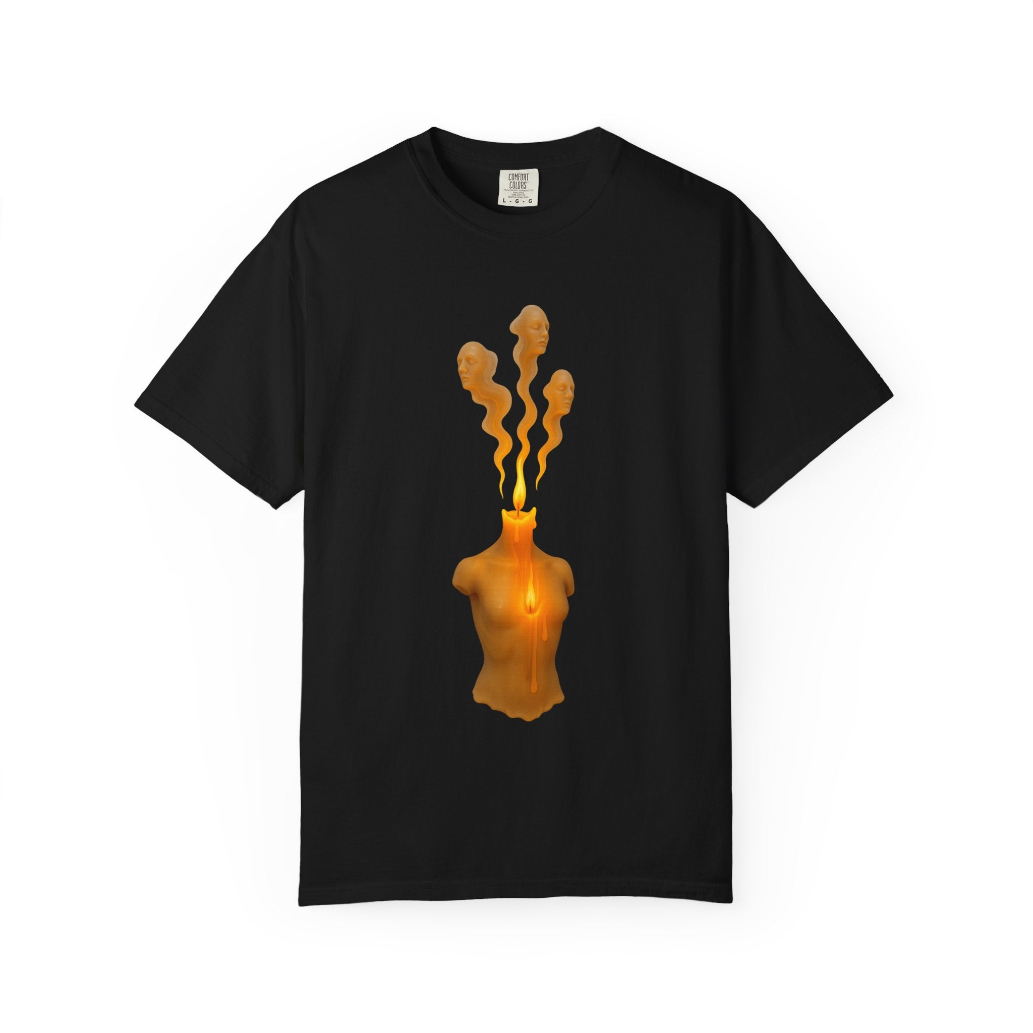 Burning Torso Candle T-Shirt — Artistic Surreal Flame Graphic Tee