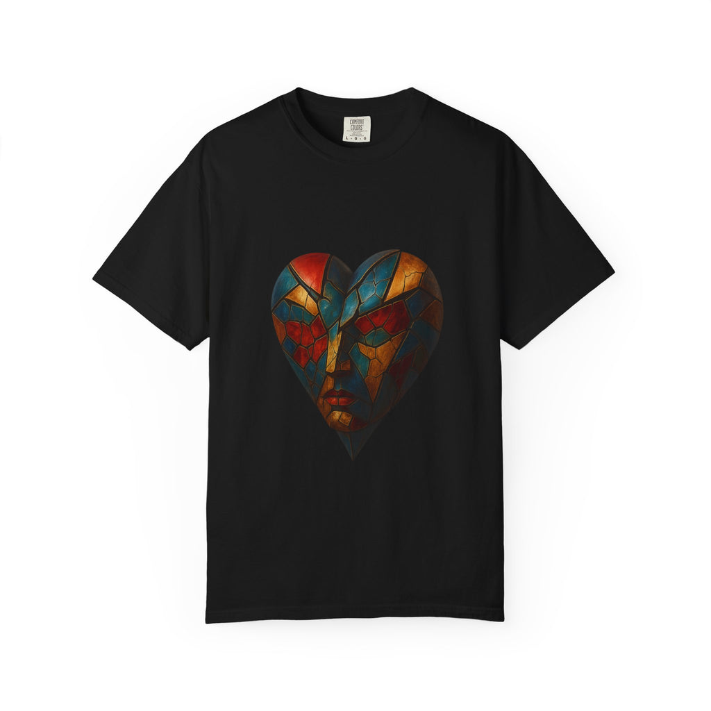 Heart Mask Art T-Shirt — Colorful Mosaic Face Graphic Tee