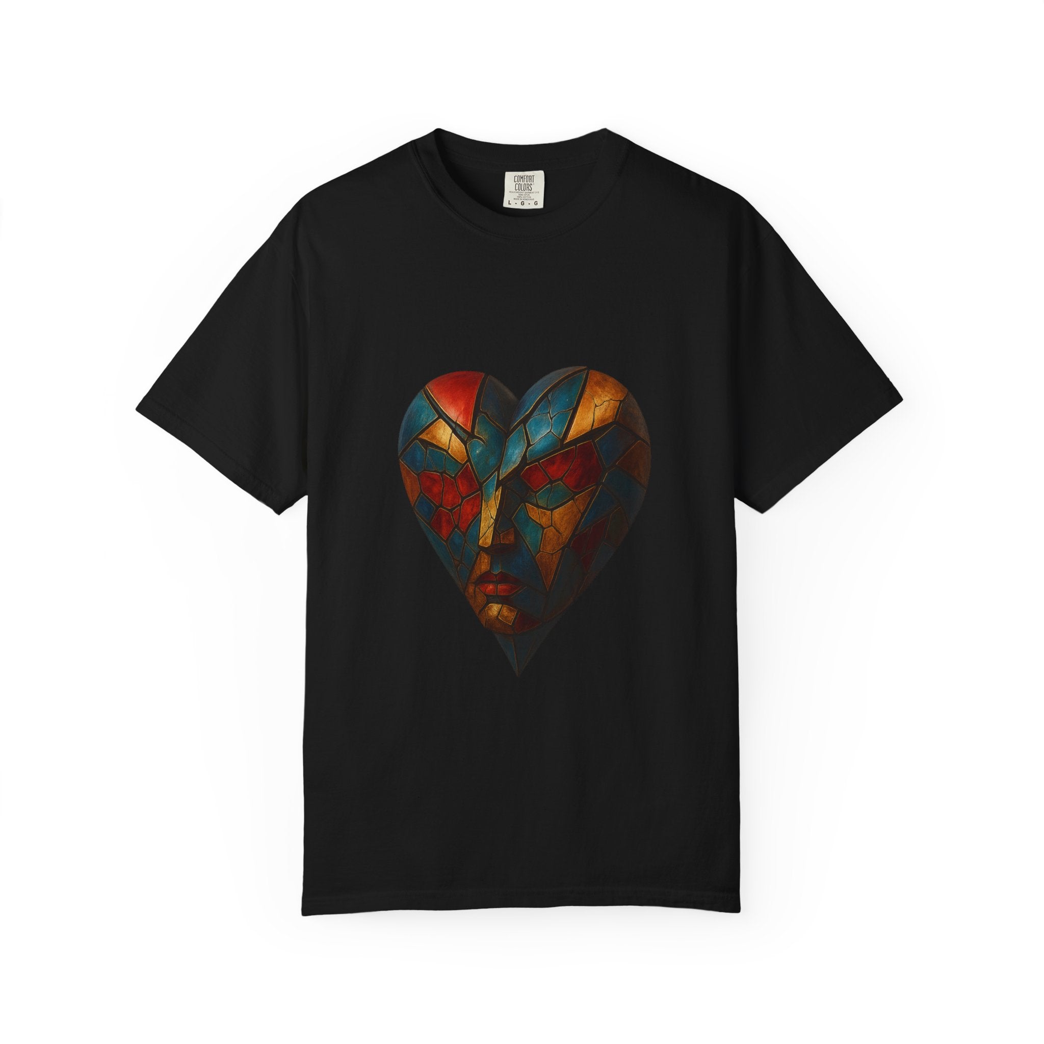 Heart Mask Art T-Shirt — Colorful Mosaic Face Graphic Tee