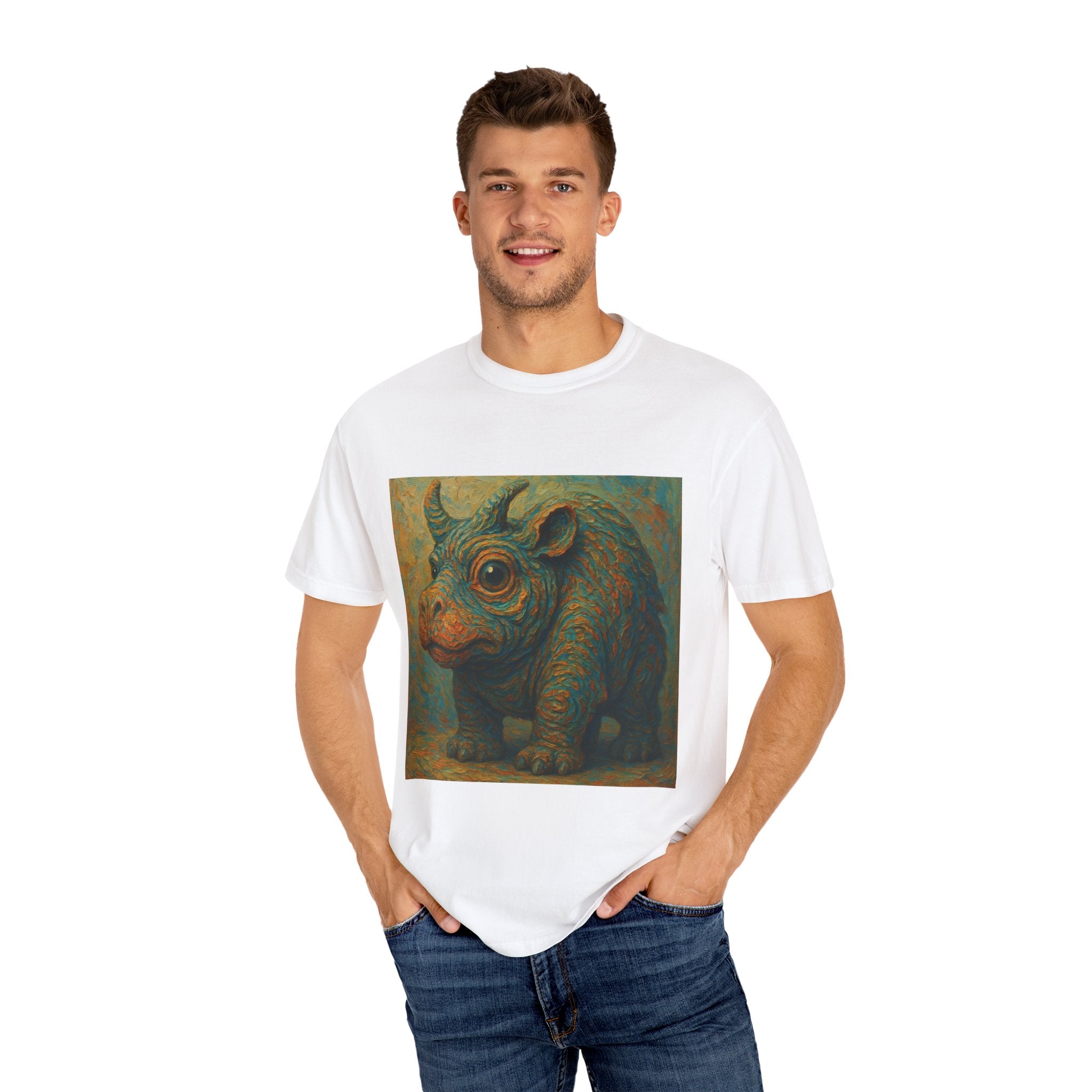 Rhino Baby Art T-Shirt — Cute Vintage-Style Rhino Illustration Tee