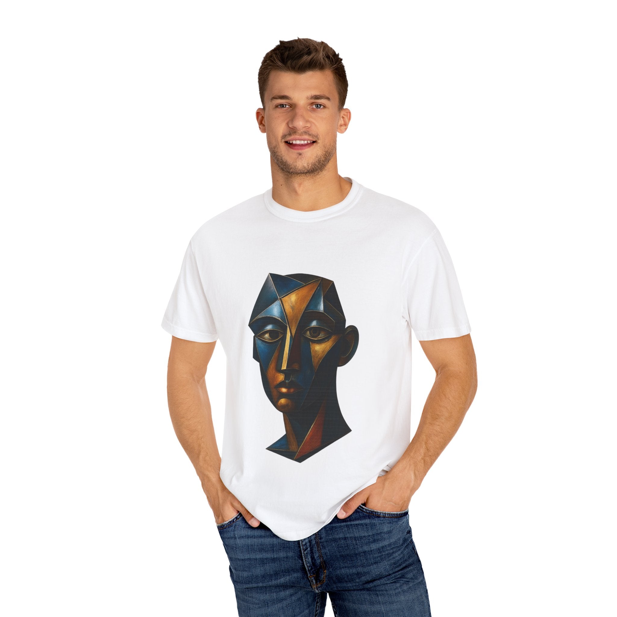 Abstract Geometric Face T-Shirt — Cubist Portrait Art Shirt