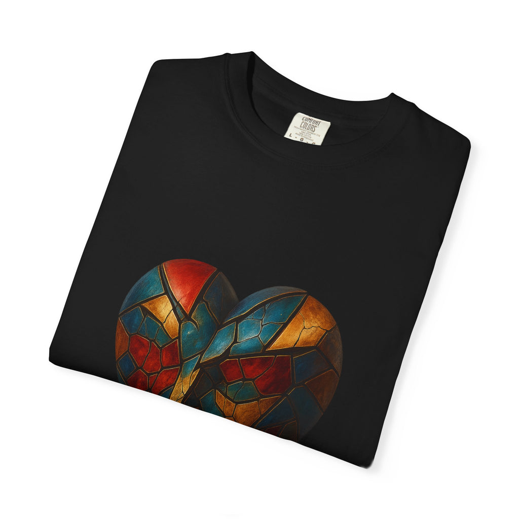 Heart Mask Art T-Shirt — Colorful Mosaic Face Graphic Tee