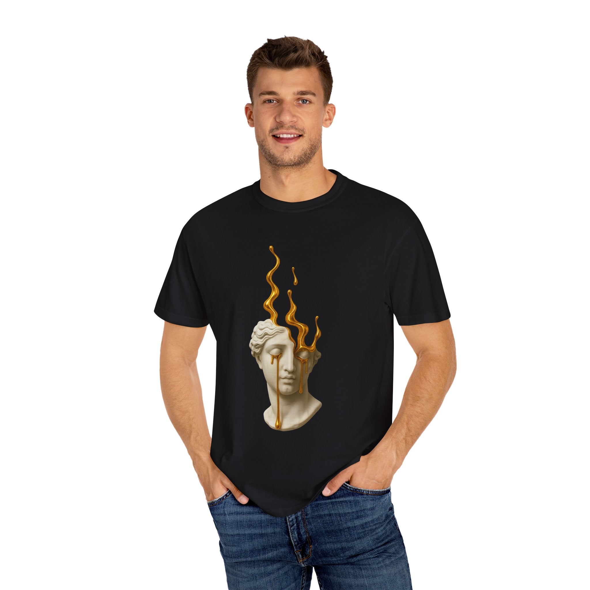 Statue Head Melting Art T-Shirt — Surreal Classical Bust Tee
