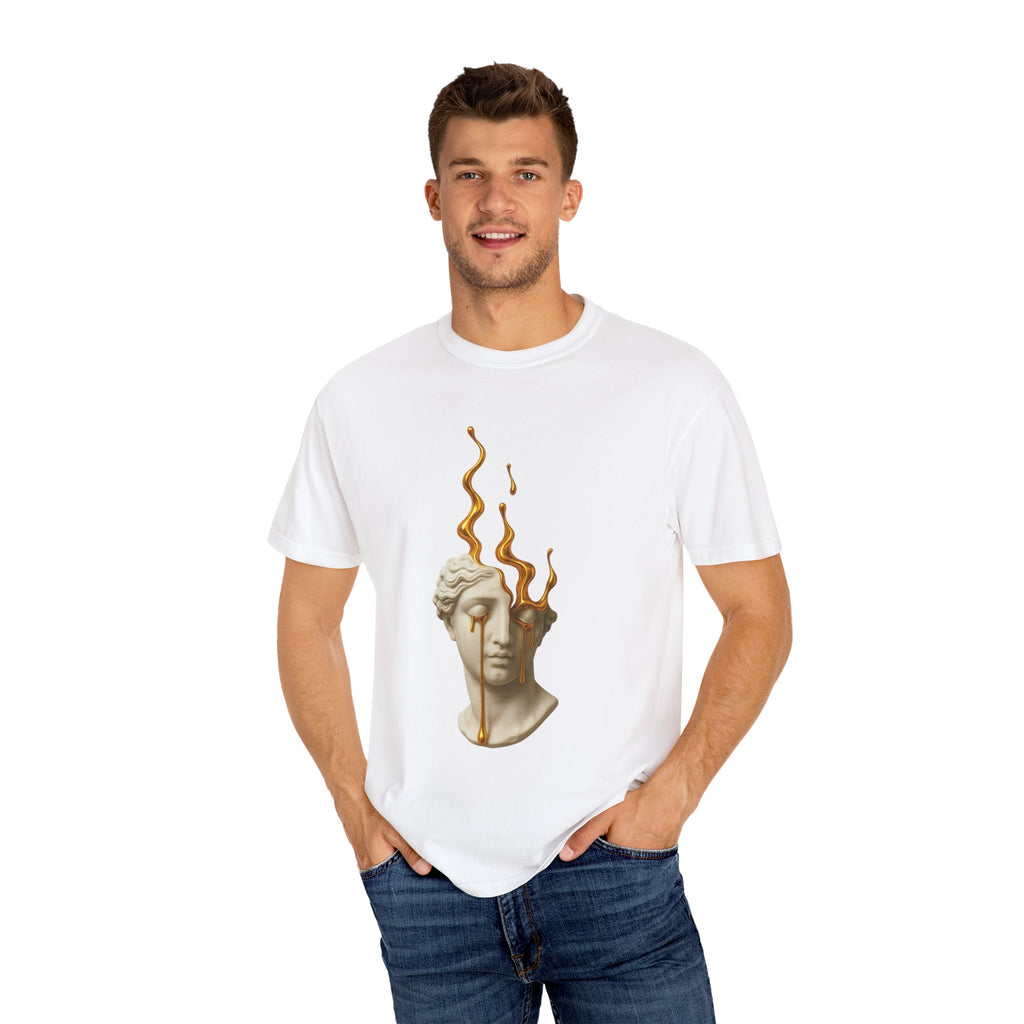 Statue Head Melting Art T-Shirt — Surreal Classical Bust Tee