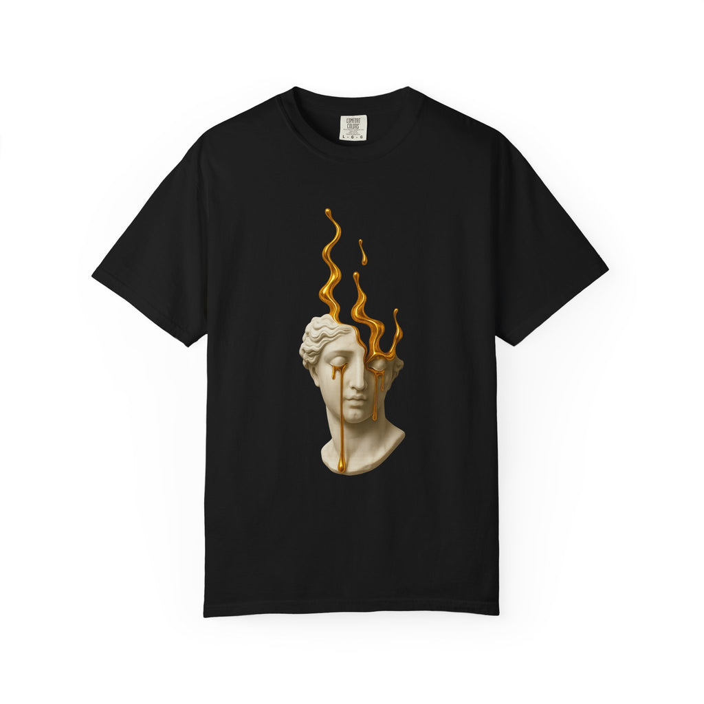 Statue Head Melting Art T-Shirt — Surreal Classical Bust Tee