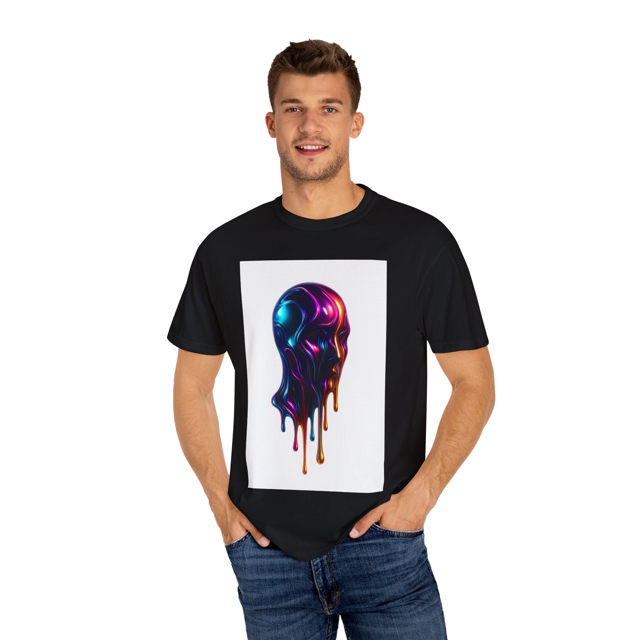 Neon Drip Skull T-shirt | Melting Color Skull Graphic Tee