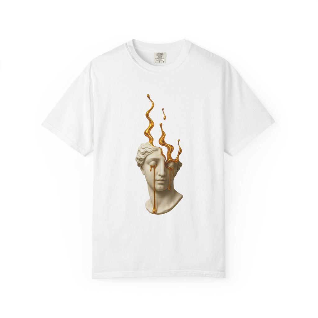 Statue Head Melting Art T-Shirt — Surreal Classical Bust Tee