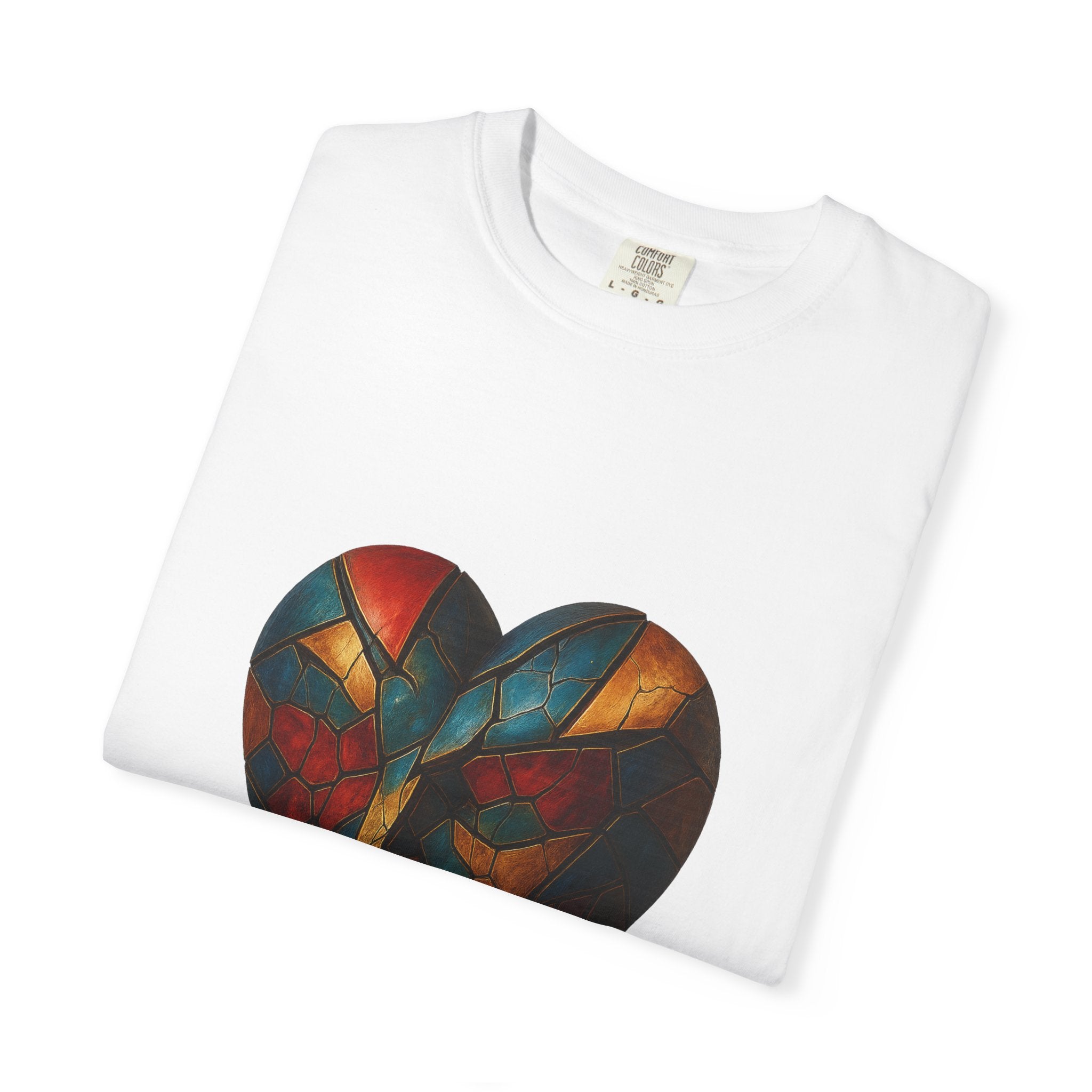 Heart Mask Art T-Shirt — Colorful Mosaic Face Graphic Tee