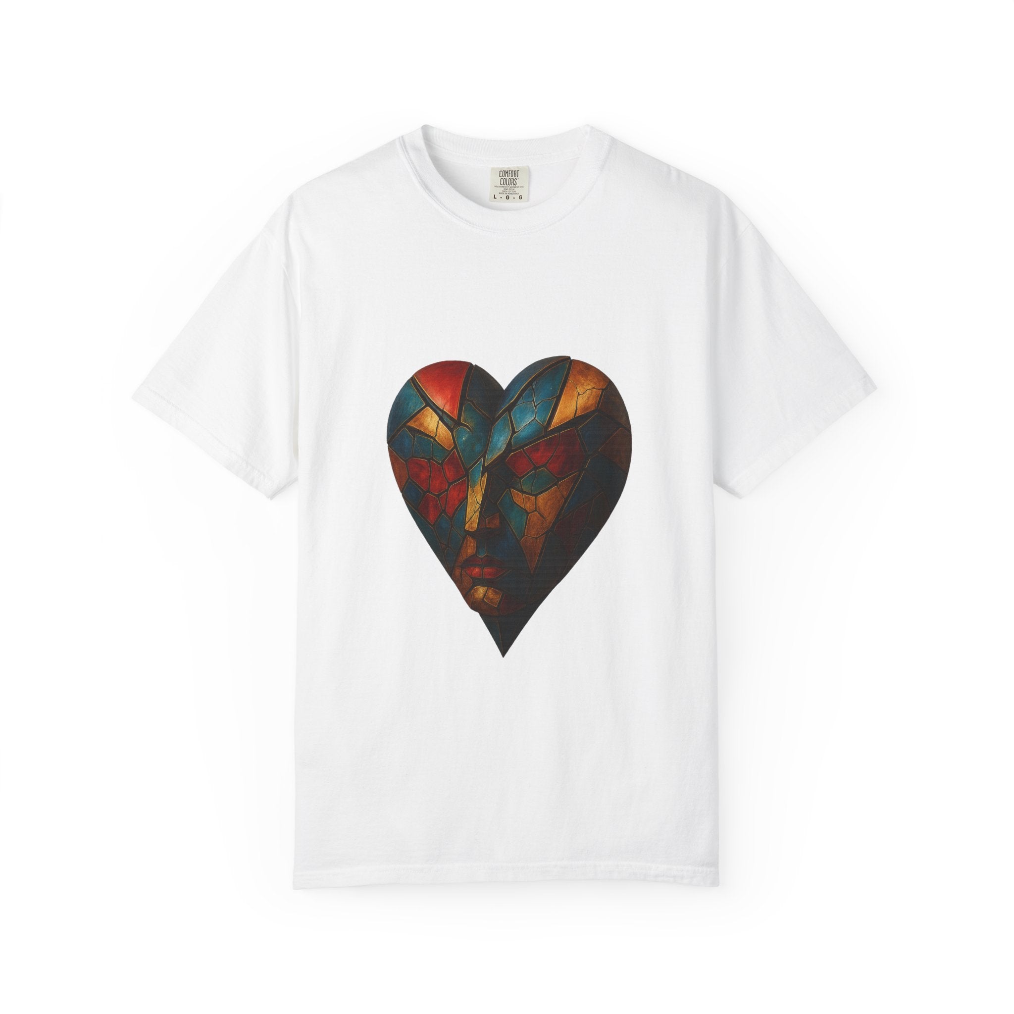 Heart Mask Art T-Shirt — Colorful Mosaic Face Graphic Tee